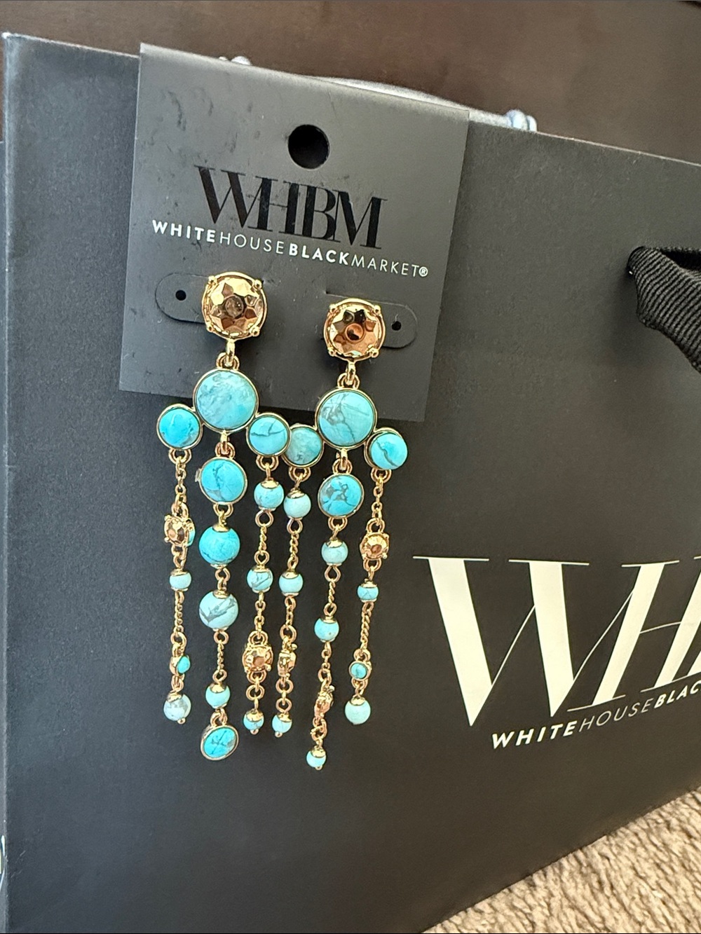 White House Black Market Gold-tone Turquoise Beaded Dangle Earrings